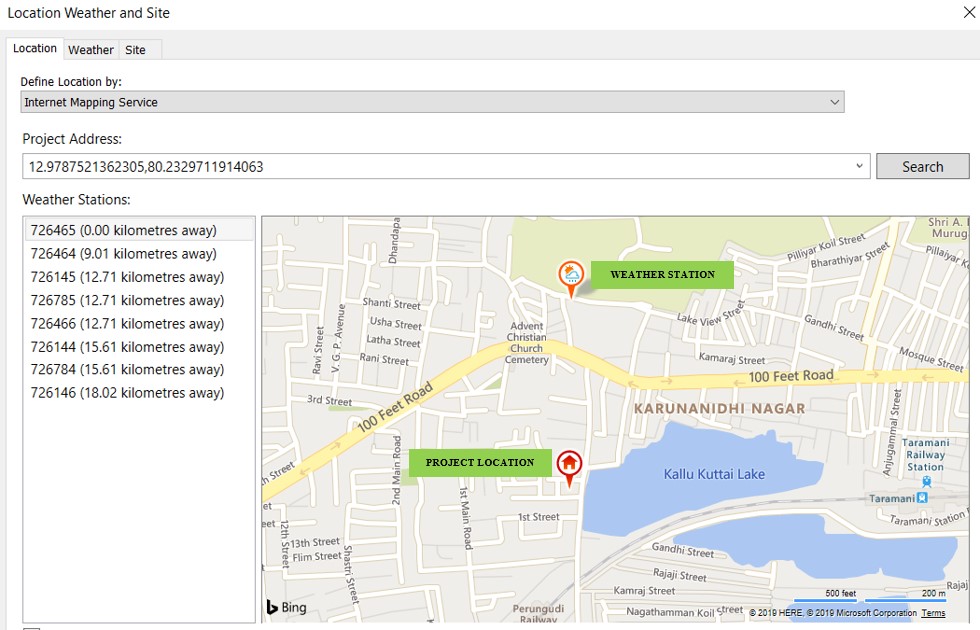 Project location and the location of the weather station which is 0.00 km away from the project location.