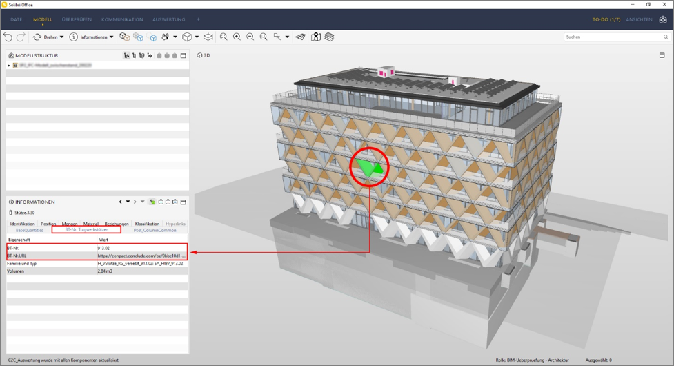 Abbildung 18 – The Cradle IFC-Modell in Solibri, abgestimmte Propertysets inkl. Bauteilcodierung