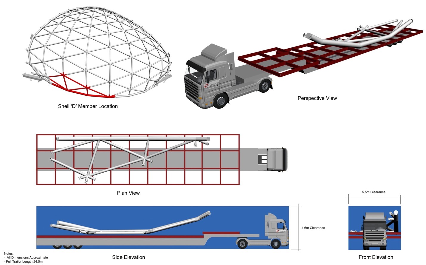 A typical transportation analysis which was produced for each roof shell member for AAMI Park Melbourne. 