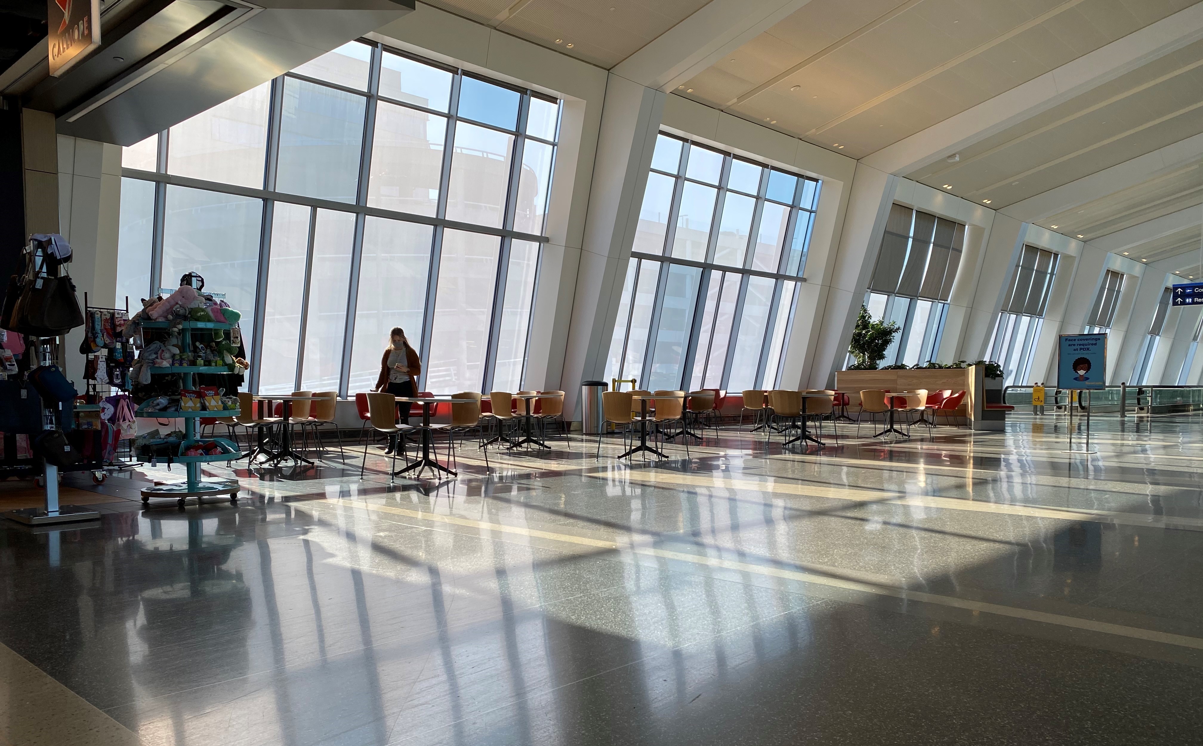 ​  Figure 6. Interior view of sloped curtain wall at Portland International Airport, Concourse E Extension.  ​