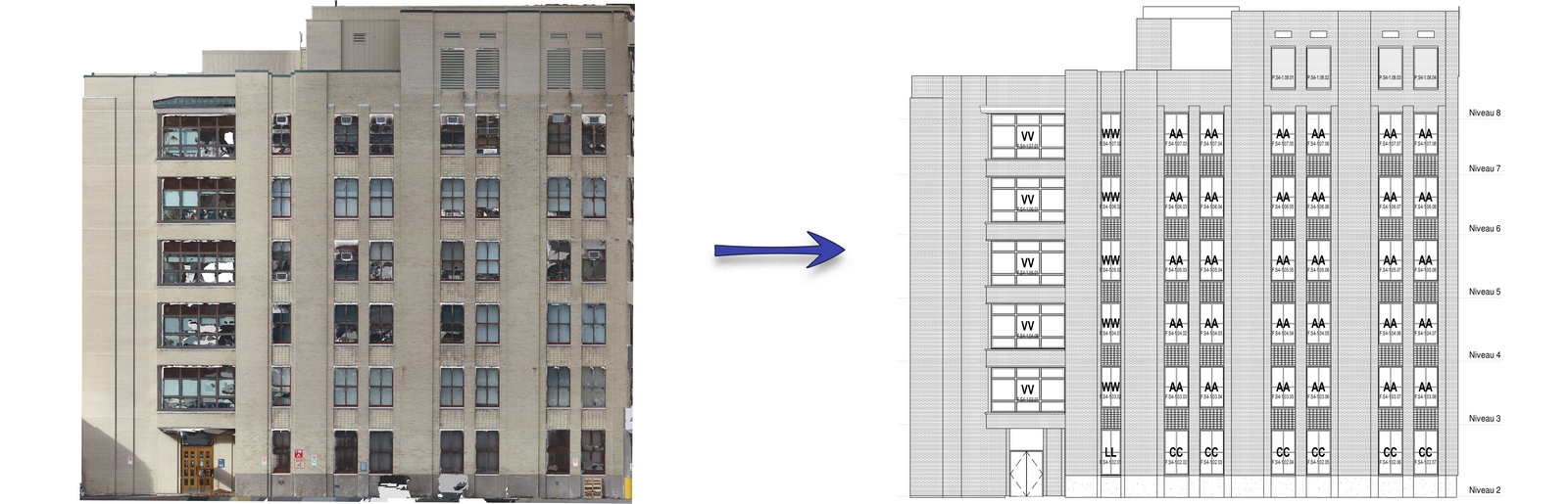 Orthophoto (left) and the model (right). Photo credit: iScan expertise laser 3D.