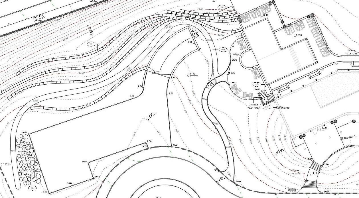 SITE GRADING PLAN FROM A REVIT MODEL. ALL ELEMENTS INTERDEPENDENT.